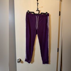 Women’s Super Soft Purple Joggers with White Stripes Size Large